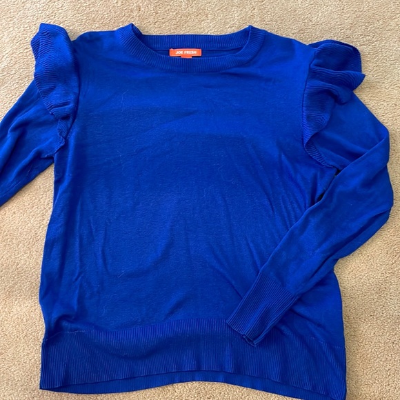 Medium Joe Fresh sweater in royal blue with ruffle detail on sleeve - Picture 1 of 2